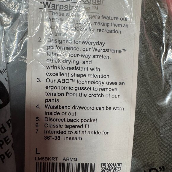 BNWT Lululemon ABC Jogger Tall 32" *Warpstreme, Colours in details, size Large - Picture 9 of 9